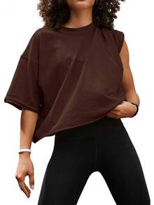 Camisetas Cortas de Manga Corta para Mujer, Estilo Casual, Básicas, de Algodón, para Yoga, Running y Deportes - Verde militar - Ver 13