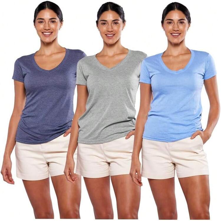 Alfani Playera para Mujer Cuello V, Manga Corta, 3Pack Multicolor - Blanco - Añade 11
