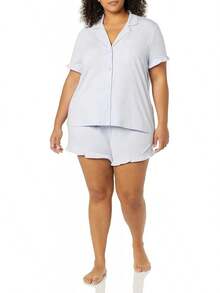 Essentials Mujer Conjunto de Pijama de algodón Modal con Cuello de Muesca (Disponible en Tallas Grandes) - Gris Mezcla - Ver 3