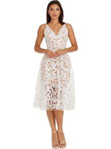 Dress The Population Blair Vestido Midi Entallado y Acampanado Vestido para Mujer - Dorado/desnudo - Ver 2