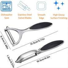 2pcs Stainless Steel Peeler Set, Home Fruit And Vegetable Peeler, Sharp Potato Apple Cucumber Peeler, Non-Slip Handle Melon Peeler - Black - View 2