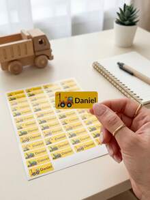 Custom Engineering Excavator Name Stickers Labels,Custom Text Excavator Tractor Pattern,Stickers For Boys Lunchbox Water Bottle Back To School Decor - Multicolor - View 2