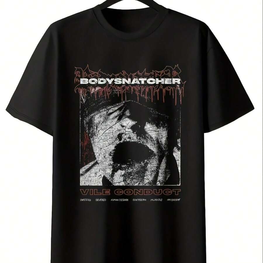 Camiseta Unisex Bodysnatcher Vile Conduct Band Graphic para Hombre y Mujer, 100% Algodón, Suave, Esencial para Ropa Casual Urbana en Todas las Temporadas, Estilo Versátil para Todas las Temp - Negro - Ver 1