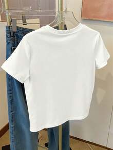 Camiseta de Mujer% Algodón con Diseño de Libélulas en Acuarela, Ropa Casual para el Hogar, Cuello Redondo Estampado, Manga Corta de Algodón - Blanco - Ver 3