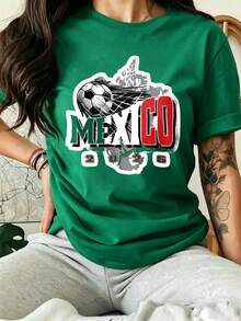 Camiseta estampada para mujer, diseño de fútbol, letras y números rojos y verdes, estilo deportivo moderno. 3DTH - Verde - Ver 1