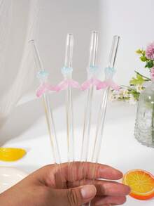 1PC Ocean Themed Mermaid Tail Glass Straw, Reusable Curved Design For Assorted Cold Drinks. Perfect Decor For Outdoor Beach Trips, Celebrations And All Seasonal Holiday Gifting. - View 3