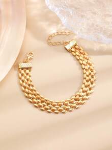 1 Set Elegant Minimalist Hollow Wide Necklace Bracelet Earrings Geometric Mesh Collarbone Chain High-End Versatile Women's Jewelry Set, Suitable For Daily Wear And Parties, Jewelry Accessories - D - View 9