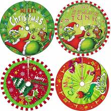 The Grinch تنورة شجرة عيد الميلاد - طوق شجرة عيد الميلاد بأسلوب المزرعة الناعم والممتع مع حافة حمراء وخضراء، ديكور عطلة عيد الميلاد - متعدد الألوان - مشاهدة 7