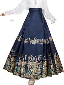 Traje de baile de Hanfu Tang Ming para mujer, diseño de patrón dorado, bordado de Hanfu - Falda azul marino - Ver 10