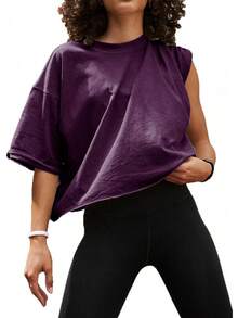 Camisetas Cortas de Manga Corta para Mujer, Estilo Casual, Básicas, de Algodón, para Yoga, Running y Deportes - Amarillo cálido - Ver 20
