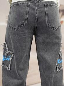 Men's Comfortable Fabric Embroidered Wide-Leg Jeans, Fashionable And Versatile - Dark Grey - View 5