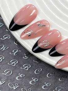 6pcs Mixed 3D Bronzing Silvery English Letters Nail Art Stickers Metallic Silvery Gothic Alphabet Artistic Letter Nail Decal Self-Adhesive Retro Silvery Letter Manicure Slider - Silver - View 5