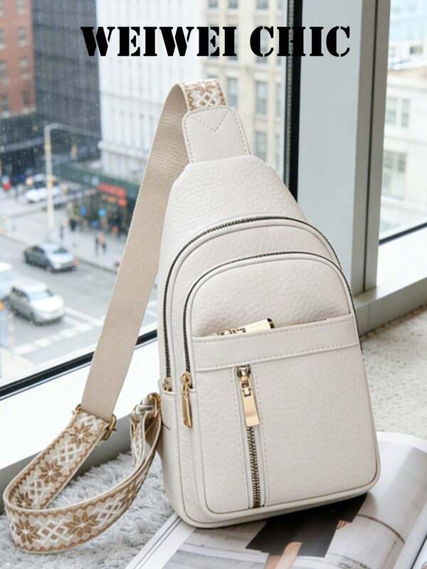 2024 New Fashion Classic Solid Color PU Waterproof Fabric Multi-Pocket Pattern Woven Strap Crossbody Chest Bag Suitable For Shopping