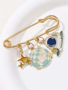 1pc Dreamy Starry Sky Style Multi-Charm Large Brooch, Drip Oil Astronaut Moon Origami Rabbit Colorful Ball Planet Pendant Brooch, Cute Girl Outfit Accessory, Versatile Decoration Pin For Sweaters And Cardigans - Multicolor - View 8