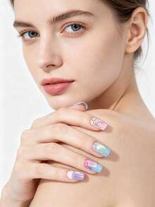 16pcs/1sheet Colorful Flower Gold Graduation Nail Stickers, Waterproof, Home DIY, Suitable For Back To School, Summer Beach, Vacation, Graduation Gift, Winter Nail Art, Full Coverage Self-Adhesive UV-Free Nail Stickers - Multicolor - View 3