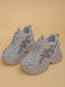 Women's Wedge Heel Thick Sole Sneakers Geometric Pattern Casual Letter Casual Sporty Style Spring Autumn - Grey - View 6