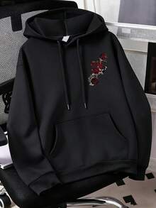 Sweatshirt Hoodie Kasual Wanita Ukuran Besar, Untuk Liburan Musim Gugur/Dingin, Warna Hitam - Hitam - View 2