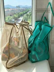 高品質網格托特包 - 耐用聚酯纖維，純色配堅固手把，適合旅行、海灘、度假和露營，海灘、晚餐托特包，多功能收納方案，堅固手把設計 - 彩色 - 查看 2