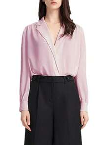 Blusa formal de manga larga con cuello en V y solapa para mujer - Gris,claro - Ver 11