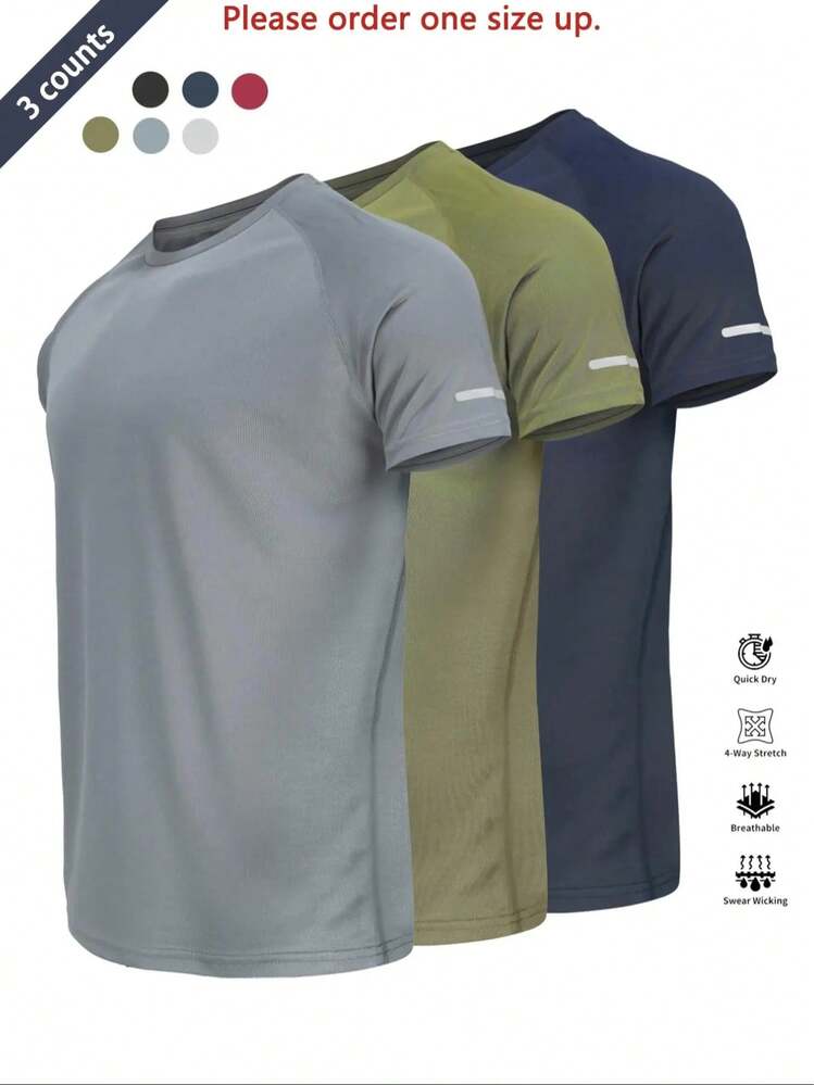 Camiseta deportiva reflectante, transpirable y de secado rápido, manga corta y cuello redondo, camiseta atlética ligera para hombre, ideal para actividades al aire libre, ropa de gimnasio y entrenamiento, top de gimnasio, ropa para exteriores - gris-verde-azul - Añade 2