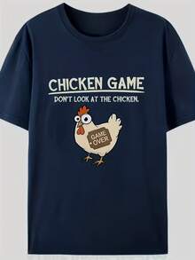 Summer New Fun Cartoon Chicken Pattern Printed T-Shirt For Men, Comfortable And Fit - 白色 - 查看 8