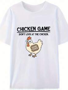 Summer New Fun Cartoon Chicken Pattern Printed T-Shirt For Men, Comfortable And Fit - 白色 - 查看 1