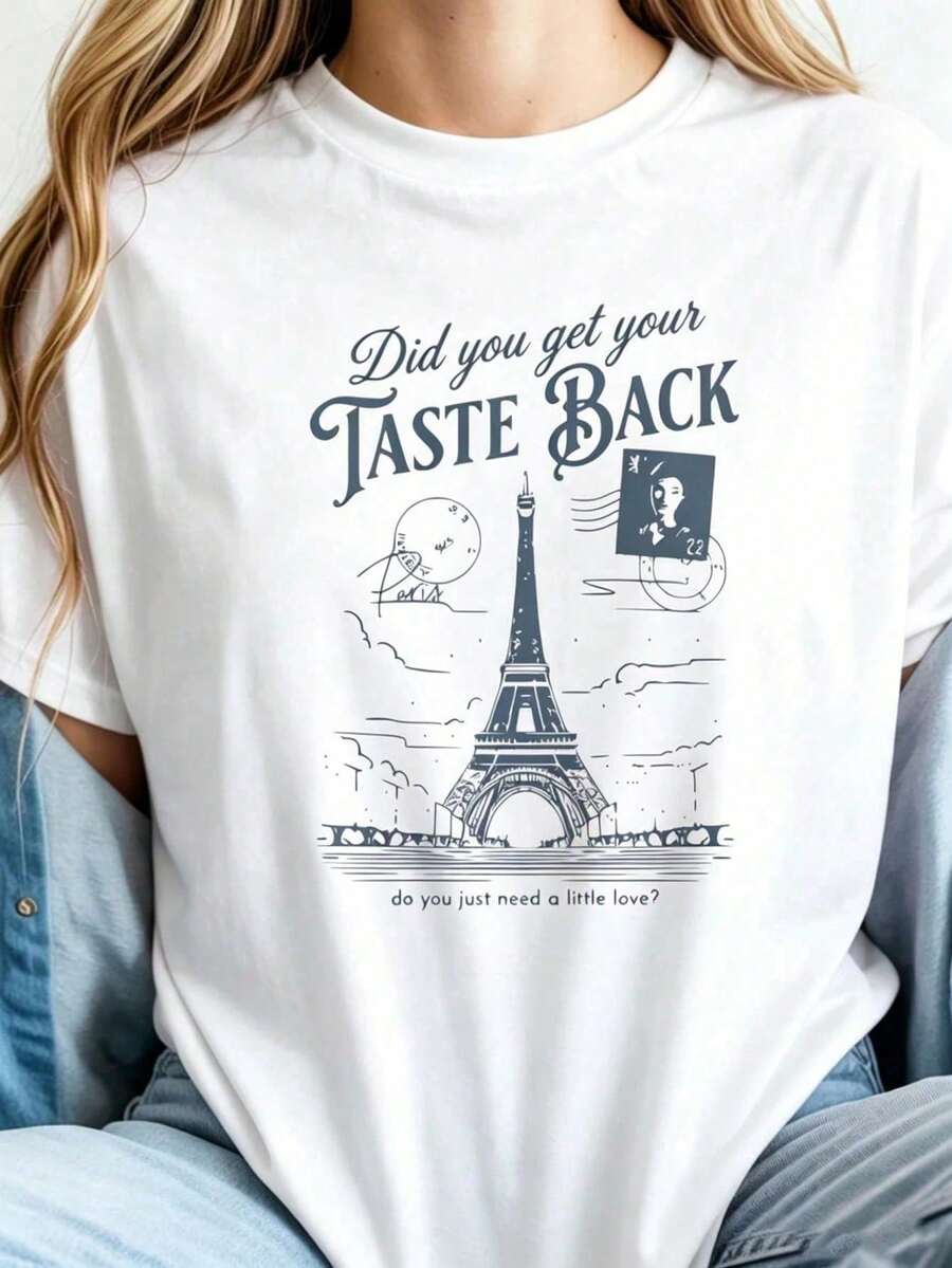 Camiseta Taste Back Paris Eiffel Tower, Estilo Harry, Besos Todo El Tiempo, Disco Ocasional, Oferta Por Tiempo Oficina Mexico Gym Y2K Blusas Bonitas - Blanco - Ver 1