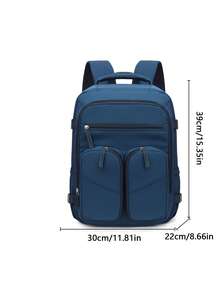Mochila casual de mujer con bloques de color de nailon con múltiples bolsillos, adecuada para la escuela, viajes, trabajo (Mochila de regreso a la escuela) - Azul - Ver 7