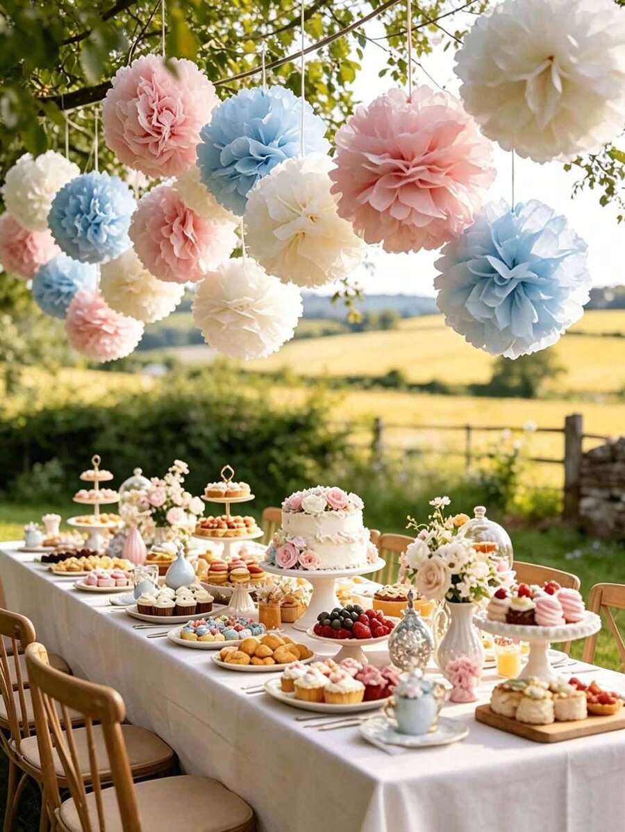 6/24/36入 8/10英吋婚禮派對紙花球裝飾套組,藍色、粉色、白色紙花球吊飾,適用婚禮、生日、節日活動、主題派對、花園派對場景氛圍佈置,商店櫥窗、拱門、背景牆、天花板裝飾 - 彩色 - 查看 1