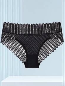 Aofeiqike Women's Mid-Waist Wavy Edge Hollow Lace Panties, Everyday Lingerie Triangle Briefs - Black - View 10