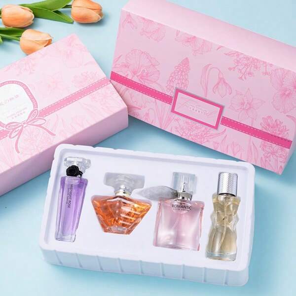 4件組精緻香氛禮盒，包含4款品牌無焰香氛精油，高品質且價格親民，完美送禮選擇。持久清新自然花香，經濟實惠的奢華香氛替代方案 | 持久留香 | 適用於臥室、衣櫥、汽車、居家、飯店、辦公室等場所除臭 | 特別適合旅行、度假與日常使用增添香氣