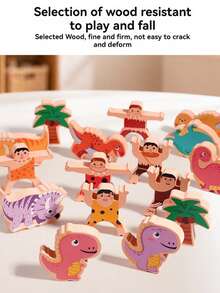 1 Set Wooden Dinosaur Balance Boat Stacking Blocks Jurassic Dinosaur Figurines Children's Early Education Educational Toy Focus Training Desktop Board Game - Multicolor - View 9