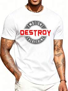 Camiseta Retro Divertida para Hombre 100% Algodón - Camiseta Gráfica Streetwear con la Frase "Las Emociones Destruyen Todo" - Top Casual de Manga Corta, Cuello Redondo, Suave y Transpirable, - Blanco - Ver 1
