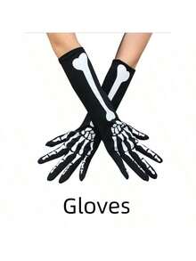2pcs/Set Halloween Glow-In-The-Dark Skeleton Gloves & Long Socks Party Props Glow-In-The-Dark Ghost Bone Socks Party Style Random - Multicolor - View 4