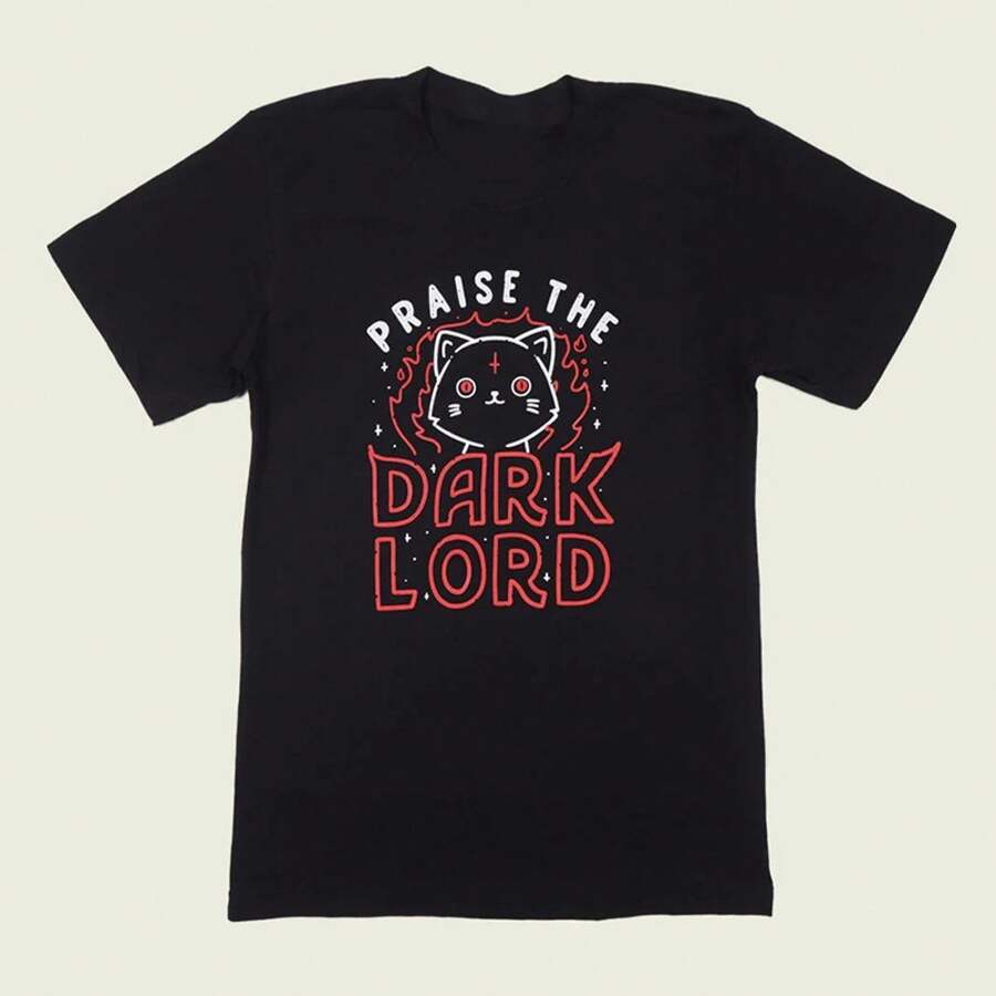 Elogio al Señor Oscuro, Gatito Adorador, Frotar mi vientre, Camiseta de oso de manga corta adorable - Negro - Ver 1