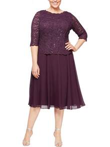 Alex Evenings Vestido Largo de Noche con Lentejuelas y Encaje, Talla Plus Vestido para ocasin Especial para Mujer - Lavanda - Ver 2