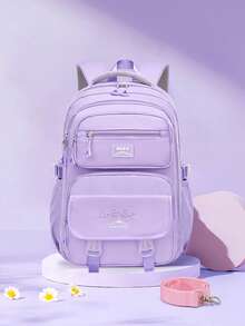 1pc Large Capacity Girls Backpack, Casual Fashion Backpack, 15.6 Inch Laptop Backpack, Girl's Shoulder Bag, School Backpack, With Luggage Strap, Outdoor Travel Bag, Suitable For Teenage Girls, School And Travel - Purple - View 10