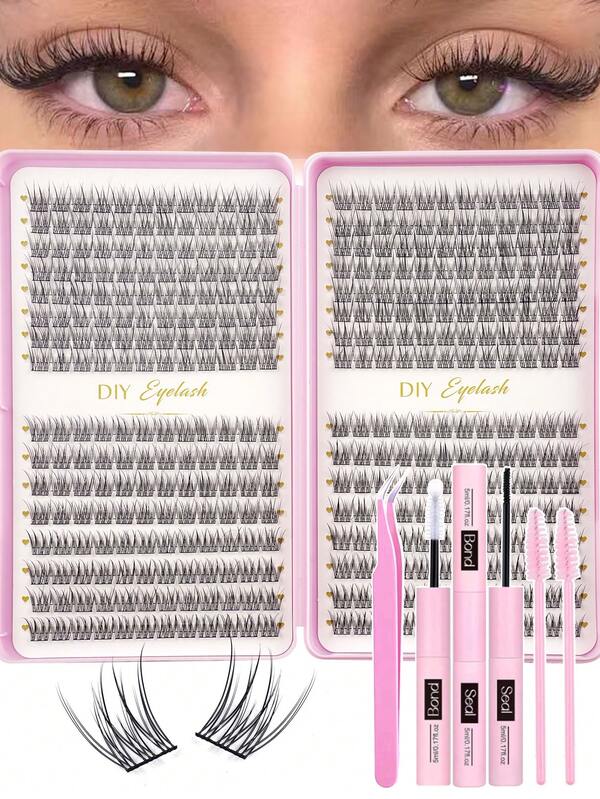 384pcs Eyelash Cluster Set - DIY Eyelash Extension Kit, Fine Natural Eyelash Clusters, Cluster Eyelash Extension CD Curl, Cartoon Cluster Eyelash Single Eyelash DIY Eyelash Extension, Suitable For Home Use, Beginner Friendly, Create Natural Beautiful Eyelashes, 9-12mm Fine Eyelash Clusters, 0.3mm Invisible Eyelash Stem, Includes Waterproof Eyelash Adhesive And Sealer, Tweezers And Brush, Waterproof, Daily Series