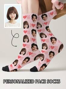 1 Pair Customized Face Pattern Socks, Personalized Photo Socks, Custom Printed Socks, Funny Face Socks, Custom Pattern Socks, Print Any Face Pattern On Socks, Anniversary Gift, Valentine's Day Gift, Unique Birthday Gift, Personalized Collectible - Multicolor - View 2
