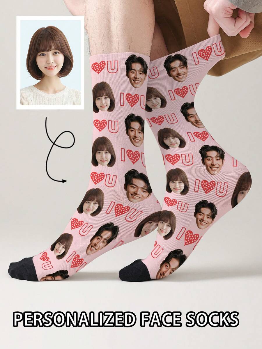 1 Pair Customized Face Pattern Socks, Personalized Photo Socks, Custom Printed Socks, Funny Face Socks, Custom Pattern Socks, Print Any Face Pattern On Socks, Anniversary Gift, Valentine's Day Gift, Unique Birthday Gift, Personalized Collectible