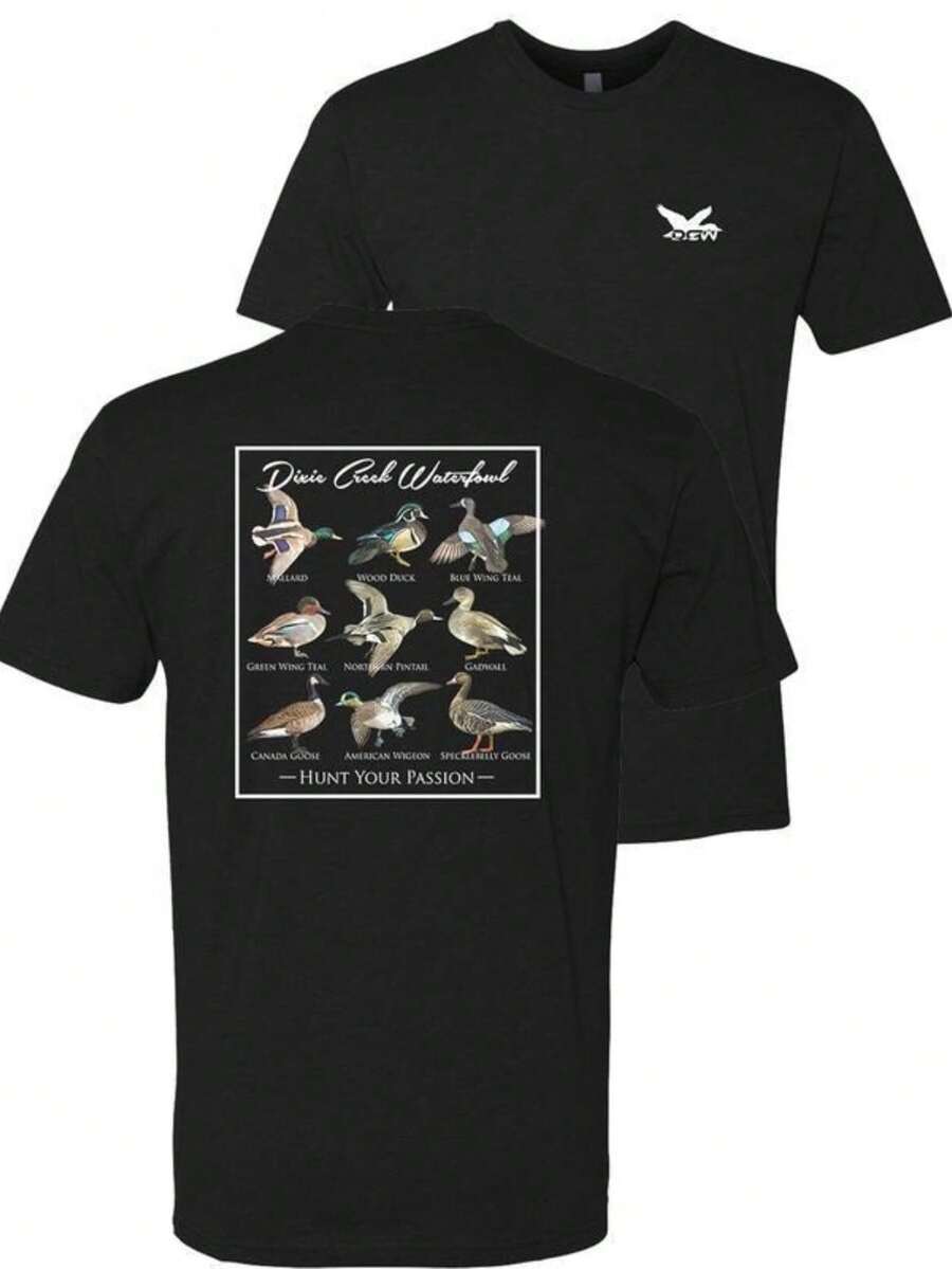 Camiseta de doble cara con estampado de pato DCW, estilo moderno, camiseta de cazador de patos, camiseta estampada para hombre, regalo unisex, estilo millenial, top casual unisex. - Negro - Ver 1