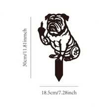 1件裝金屬鐵藝趣味鬥牛犬戶外金屬地插花園裝飾 - A - 查看 2