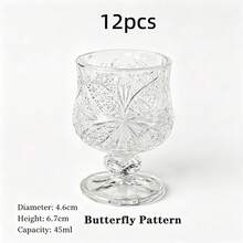 12/6pcs Diamond/Butterfly Pattern 40ML High-Foot Glass Cups, Crystal Clear Light-Refracting Highly Attractive Mini Tea Cups, One-Sip Cups, High-Foot Design Prevents Over-Drinking - Clear - View 17