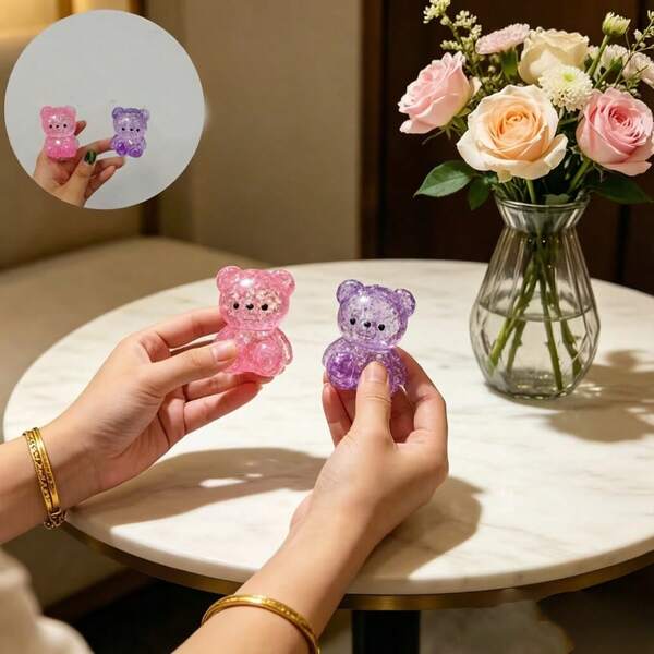 1pc Squishy Glitter Bear Stress Relief Toy, Small Finger-Sized Squeeze Toy With Shimmering Glitter, Soft Marshmallow-Like Touch, Fine Sand Glitter Fusion, Soft And Mochi-Like Texture, Satisfying Resistance And Rebound, Emotional Release And Sensory Healing Experience
