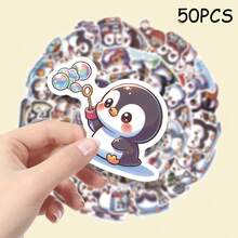 50pcs Cute Penguin Cartoon Stickers/Vinyl Material/Suitable For Car Decals/Bumper Stickers/Laptop Stickers/Can Be Used As Party Gifts And Rewards To Share With Friends - Multicolor - View 12
