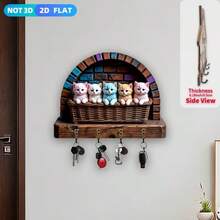 1pc 5 Cats Theme Wooden Key Holder Wall Mount Multi-Functional Home Key Rack With 4 Hooks Entryway Porch Room Organization Wall Decor Housewarming Gift Decorative Storage Solution For Modern Living Spaces - Multicolor - View 5