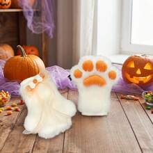 Plush Fox Ears Headband & Tail & Paw Gloves Set, Multi-Color Cosplay Costume Accessories For Halloween & Parties - 狐狸爪橙 - 查看 3