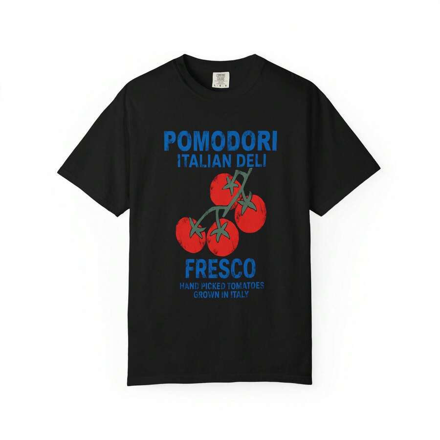 Camiseta Unisex Vintage con Diseño de Tomate Italiano, Camiseta Gráfica Retro de Comida con Tomates Frescos GOIB - Negro - Ver 1