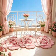 1pc Pink Rose Patchwork Rug, Thickened Carpet, Thick Rug, Plush Carpet, Autumn/Winter Carpet, Thickened Carpet, Decorative Rug, Bedroom Decor - Multicolor - View 3