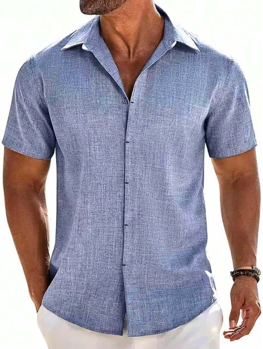 Camisas Hombre Casuales Manga Corta - con Botones Ocultos Tejido Fresco Y Transpirable para Playa Uso Diario Vacaciones Reuniones Ocio - Blanco - Ver 1